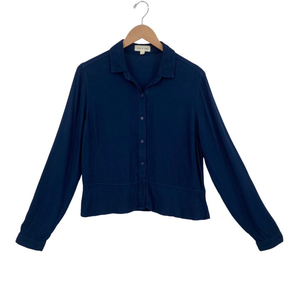 Cloth & Stone Navy Chambray Shirt Top Small Womens Regular Fit Button Down